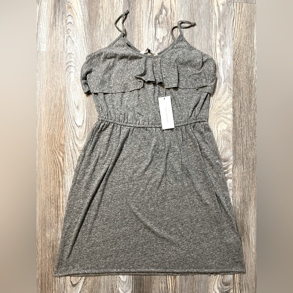 NEW Rebecca Taylor Heathered Cami Jersey Ruffle Strap Dress Heather Grey Medium - Picture 1 of 8